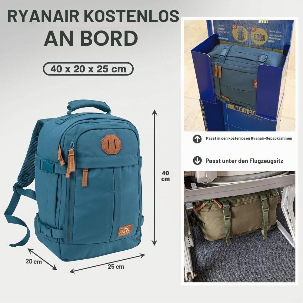 Cabin Max Metz Ryanair 40 x 20 x 25 cm Handgepäck, entspricht den Maximalmaßen (20L recyceltes RPET Polyester), Vintage Teal, 40 x 20 x 25cm - Image 3