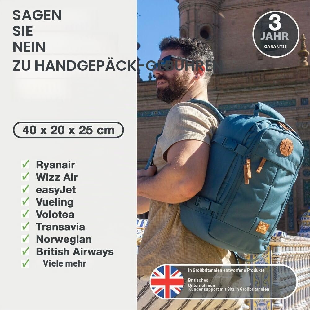 Cabin Max Metz Ryanair-Kabinentasche, 20 l, 40 x 20 x 25 cm, Handgepäckrucksack, Rpet Cheyenne Rot, 40 x 20 x 25cm - Image 2